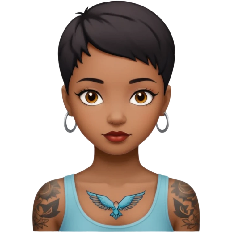 an ios genmoji for a short haired black, tattooed, beautiful girl emoji