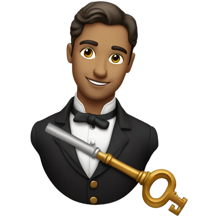 waiter in Victorian dress elegant  full body, holding big key emoji