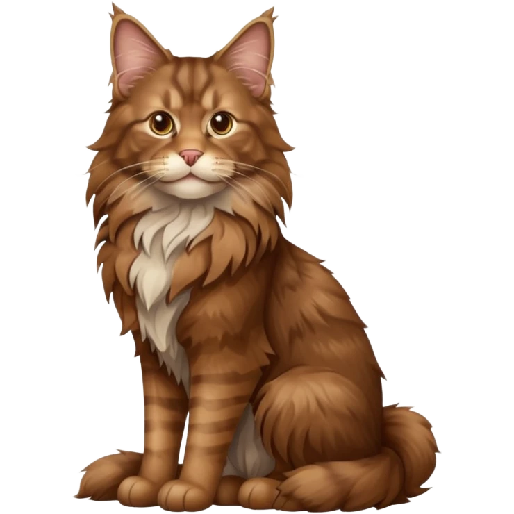 A high-resolution photo-realistic digital illustration of a brown maine coon cat, full body noble maine coon sitting emoji