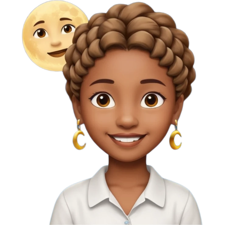 a brown skin ten year old girl with short twists  and moon earrings emoji