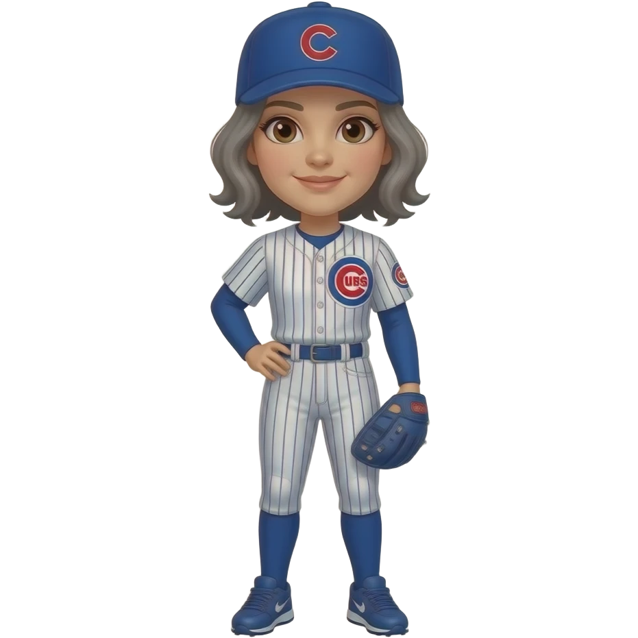 Chicago cubs player woman, short, wavy gray hair, brown eyes emoji