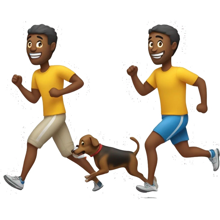 Happy man running a sprint on holidays and walking his dog at the same time emoji