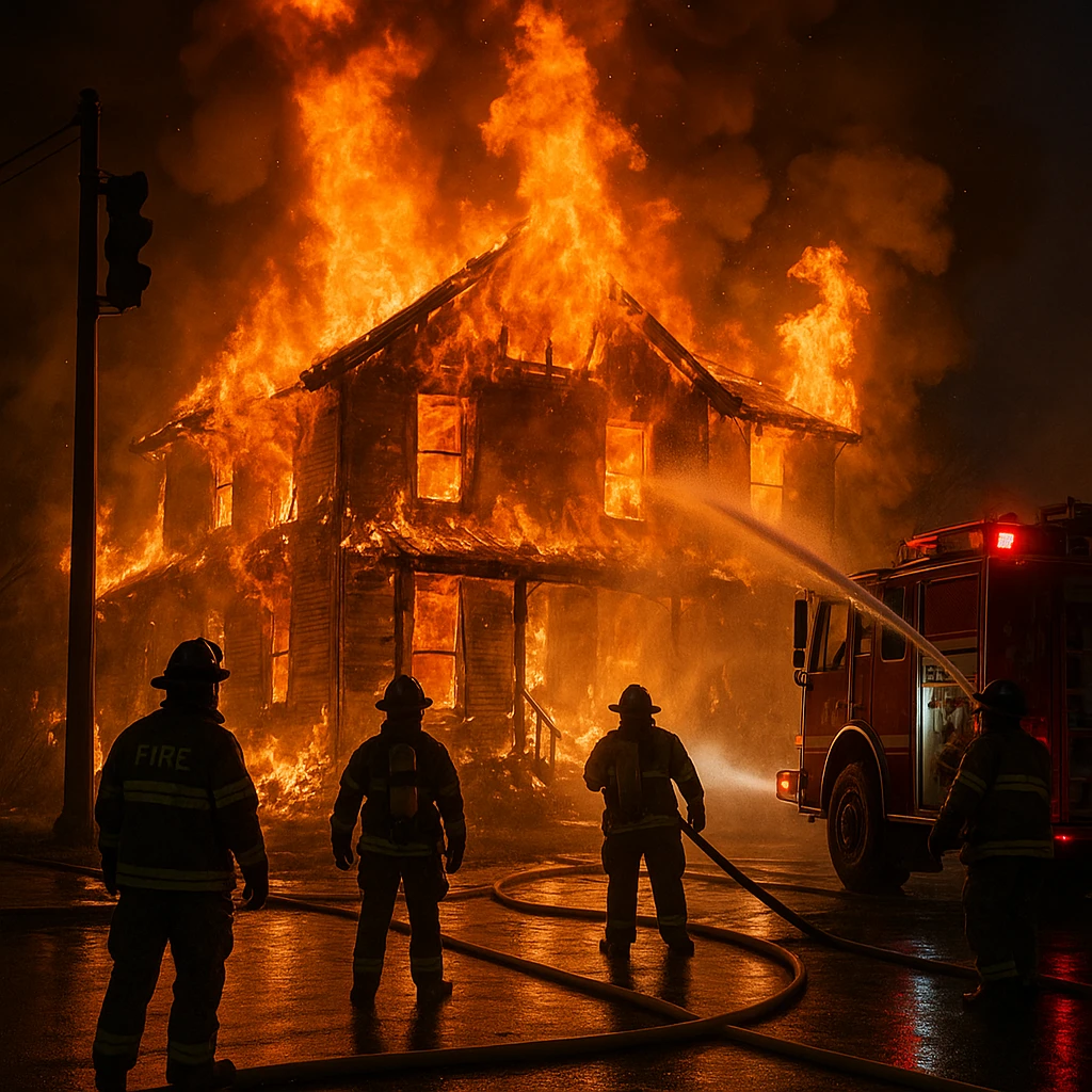 structure fire with dramatic flames in an emergency scene emoji