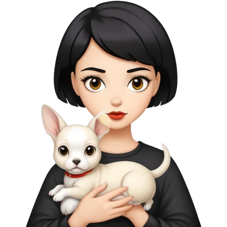 Short black hair handsome bad girl holding a white German rex emoji