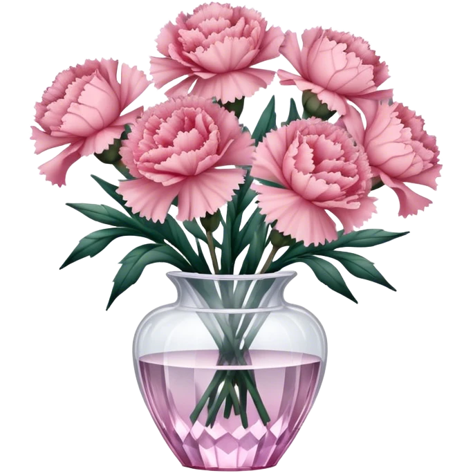 Bouquet of dusty pink Carnation flowers in crystal vase emoji