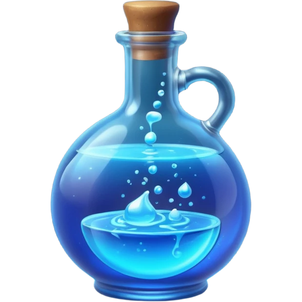 glowing blue neon magic potion, in a round glass bottle, tilted slightly emoji