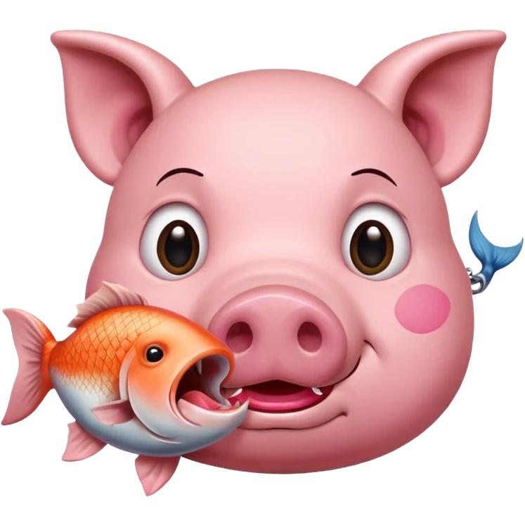 Pig eating fish emoji