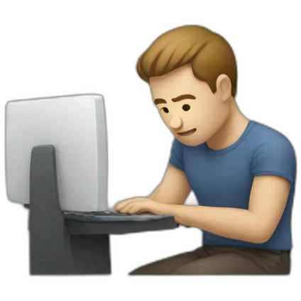 a man using his pc and his back is on a hunched posture emoji