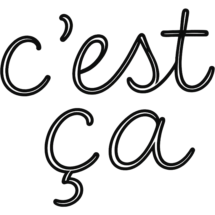 the text 'c'est ça' in hand drawn style, black outline, no fill emoji