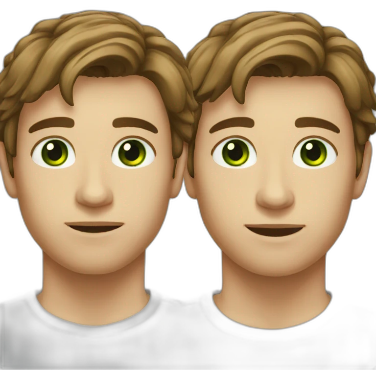 A young man with brown hair and green eye emoji