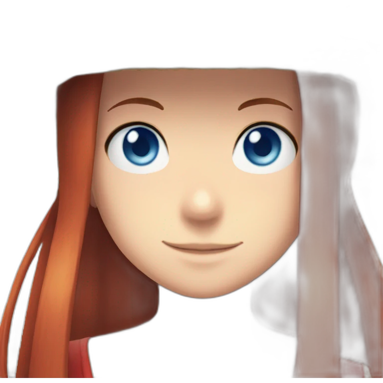 Blue eyes female luffy hat long red straight hair emoji