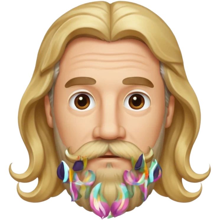 MID AGE MAN WITH LONG BLOND & bROWN WAVY HAIR, MOUSTACH AND BEARD emoji