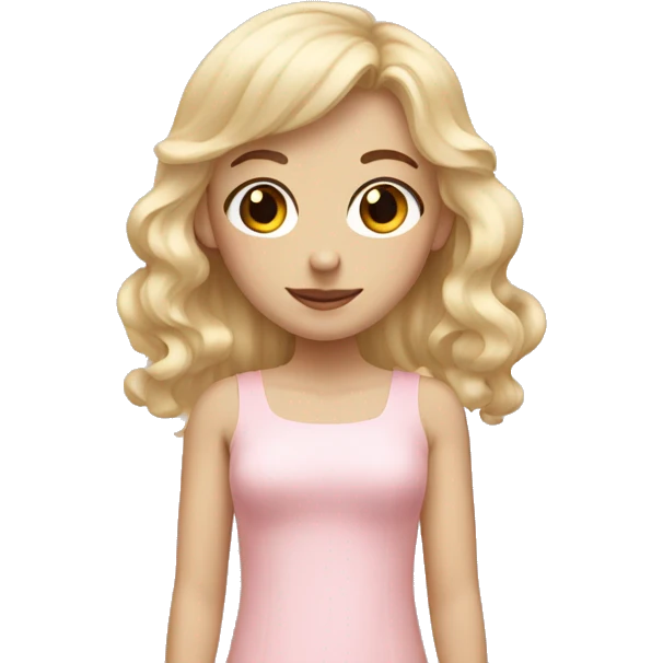 Blonde, pale girl with bangs and curly hair and a pastel pink dress emoji