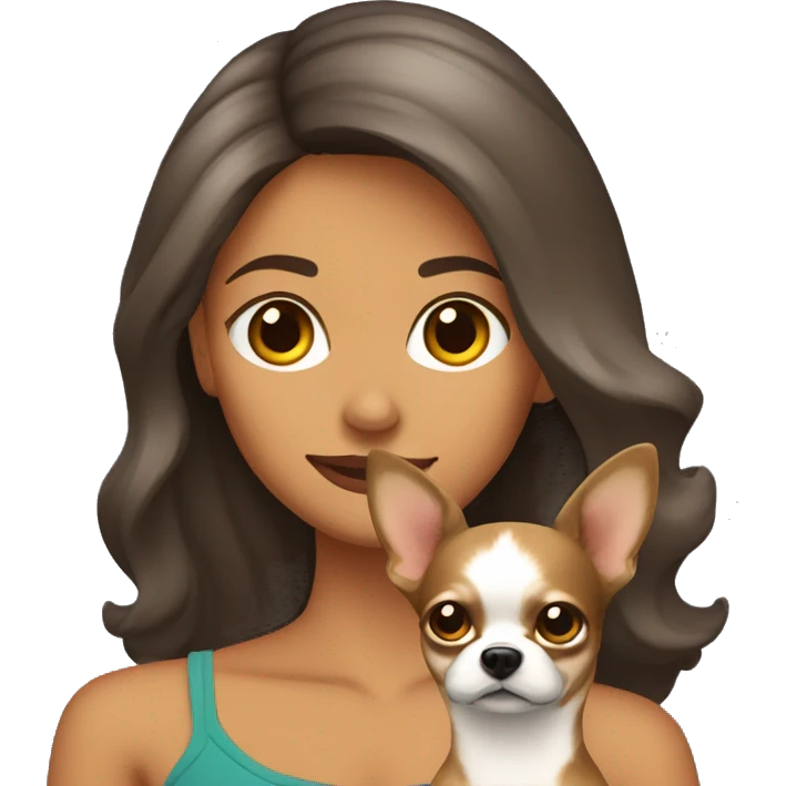 mujer pelo castaño OSCURO ONDULADO con chihuahua emoji