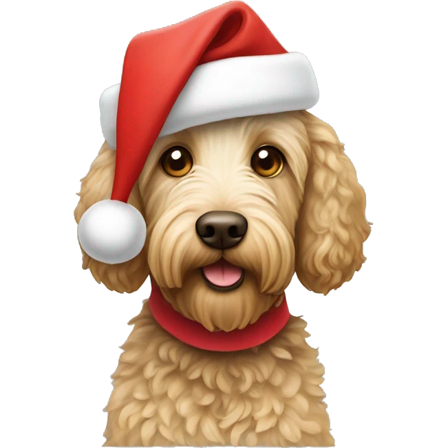 Labradoodle wearing a Santa hat emoji