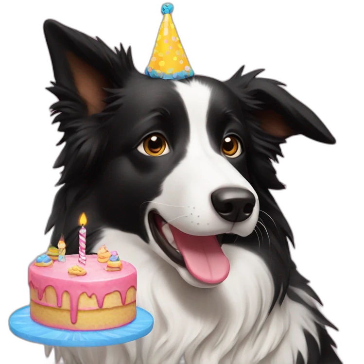 border collie with birthday cake emoji