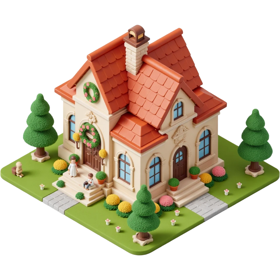 palace house with a family and pet emoji