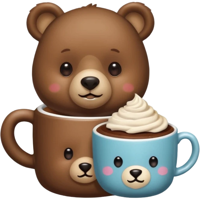 Morning cute bear with cappuccino teddy mug Pyrex mug and chocolate slice cake emoji