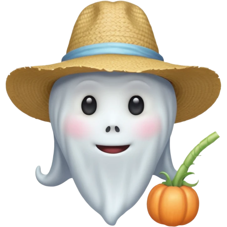 cute ghost farmer portrait, head and shoulders only, straw hat, round friendly face, soft pastel glow, harmless spirit vibe, 3D cartoon, mobile game icon style, clean background, no text, no watermark
 
 emoji
