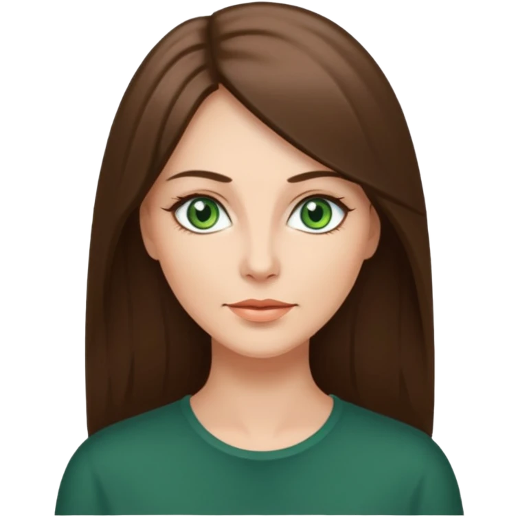 pretty middle age woman with green eyes and long straight ash-brown hair  emoji