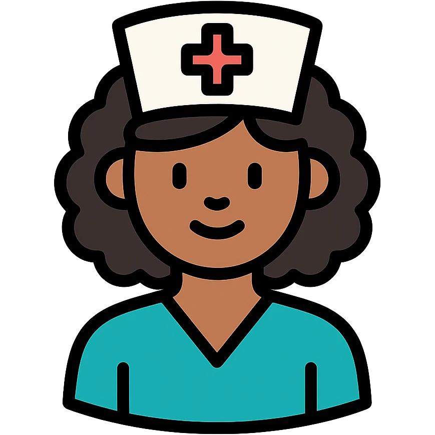 color outline icon of a Latina nurse with curly hair, nurse cap emoji