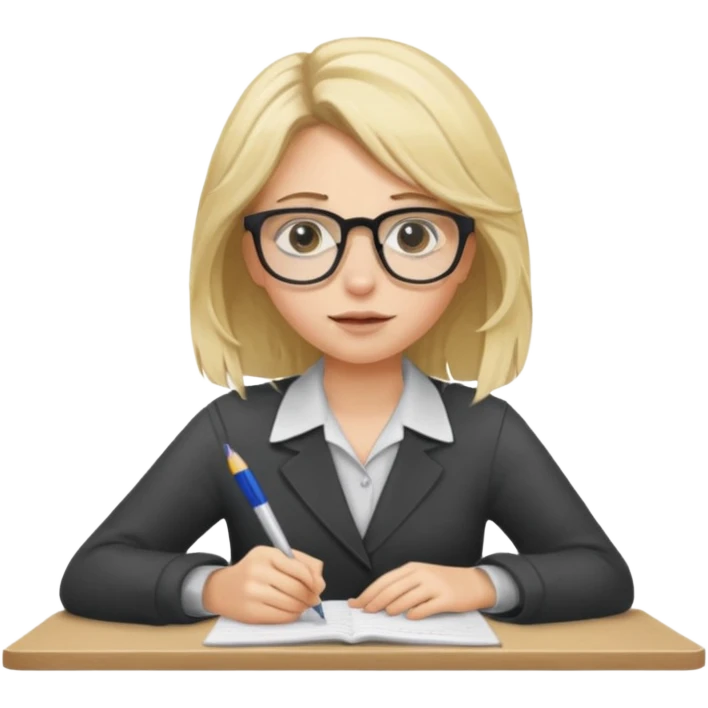 young blonde disheveled hair woman is writing an exam emoji