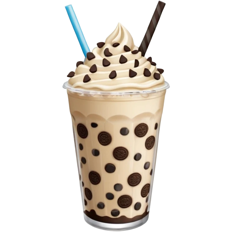 Vaso de vidrio con Frappé de galleta oreo y agregar un popote emoji