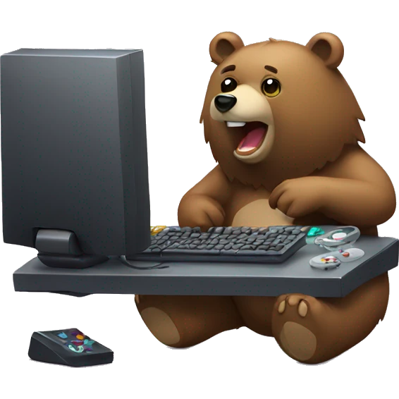 Bear playing gaming pc emoji