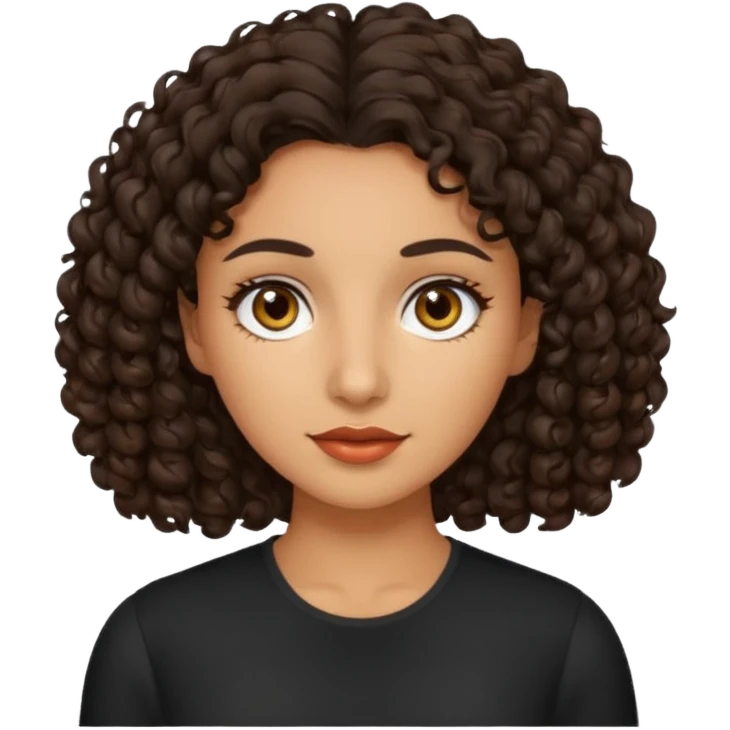 Woman with olive skin and dark brown curly hair and brown ey emoji