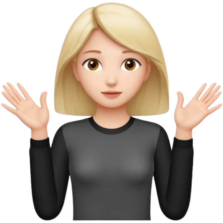 Girl with two hands in front out palms facing upwards and hands in front of her LOWER emoji
