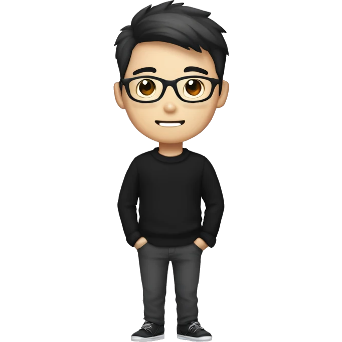cute handsome korean man with black glasses and black sweater holding a camera emoji