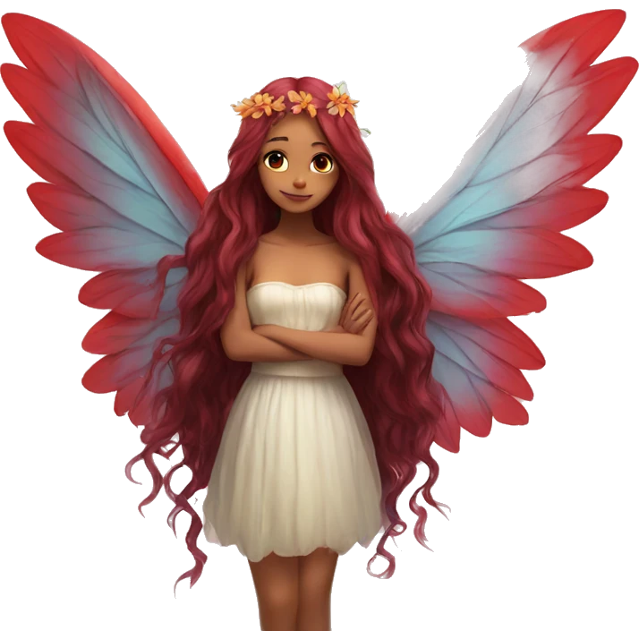 big wings, flower, Beautiful, fairy, red, long hair emoji