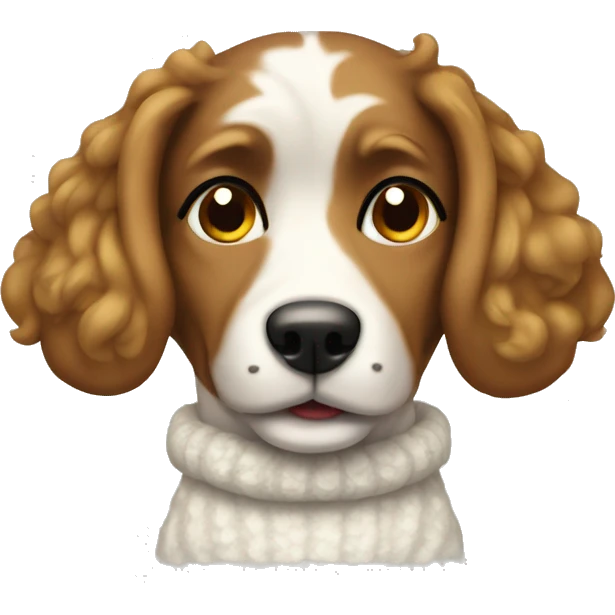 A dog with a white sweater and curly ears emoji