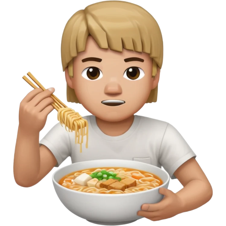 Minecraft Steve eating ramen while throwing it back emoji