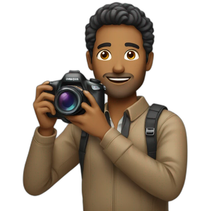 A brown man with a camera taking a photo emoji
