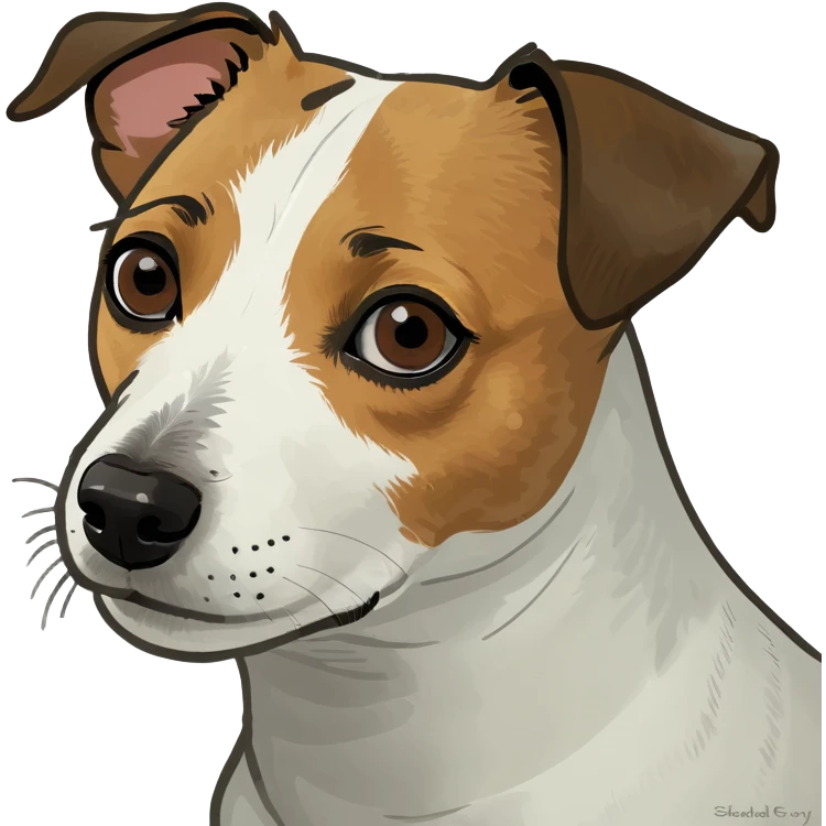 Jack Russell terrier brown spot on left eye/ ear and white the right of the body emoji