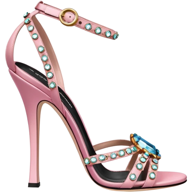 Hyperrealism, Dolce & Gabbana pair of Pink Leather Crystal Heels Sandals Shoes, side view  isolated  emoji