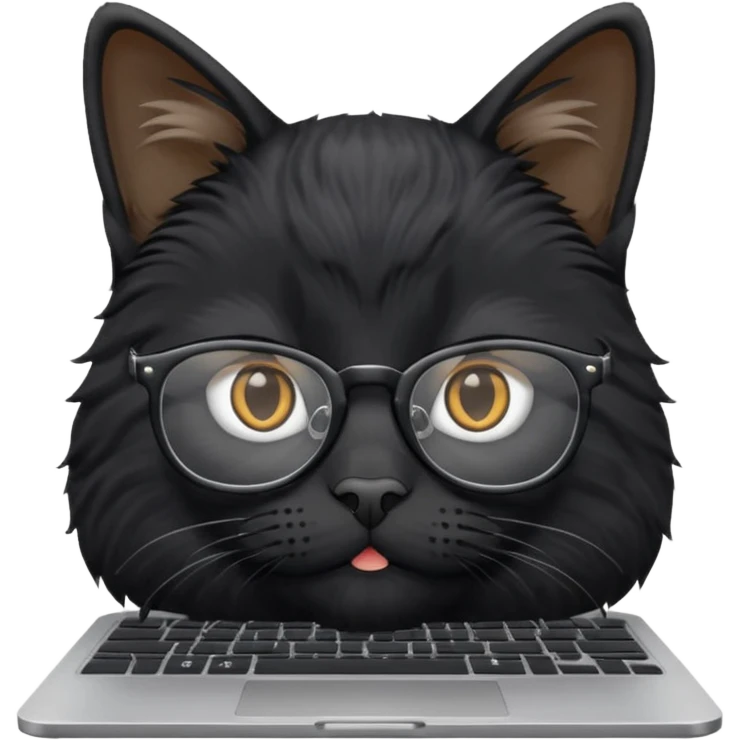 smart black cat in glasses with laptop emoji