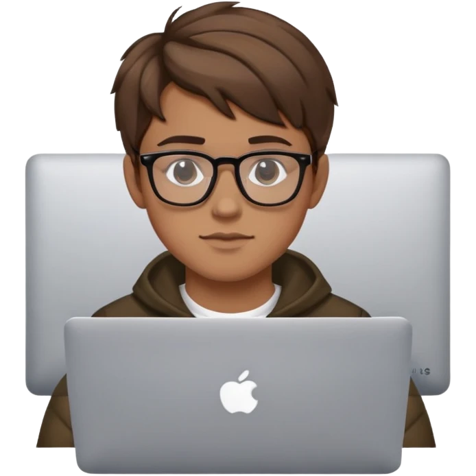 brown balayage college 20 years old boy with MacBook with glasses emoji
