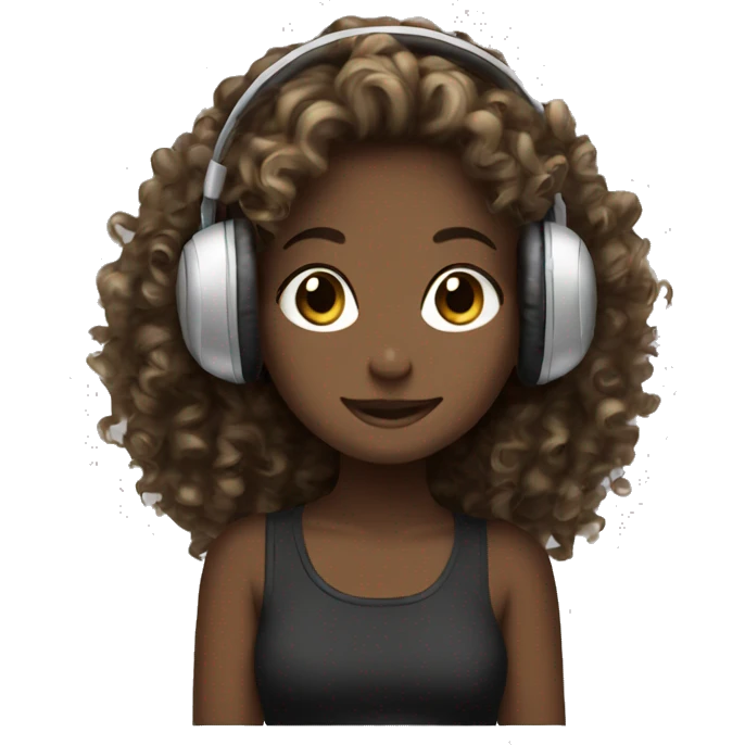 headphones dark brown with Blondie curly girl emoji