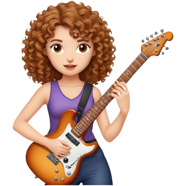 woman with curly light brown hair playing electric guitar emoji