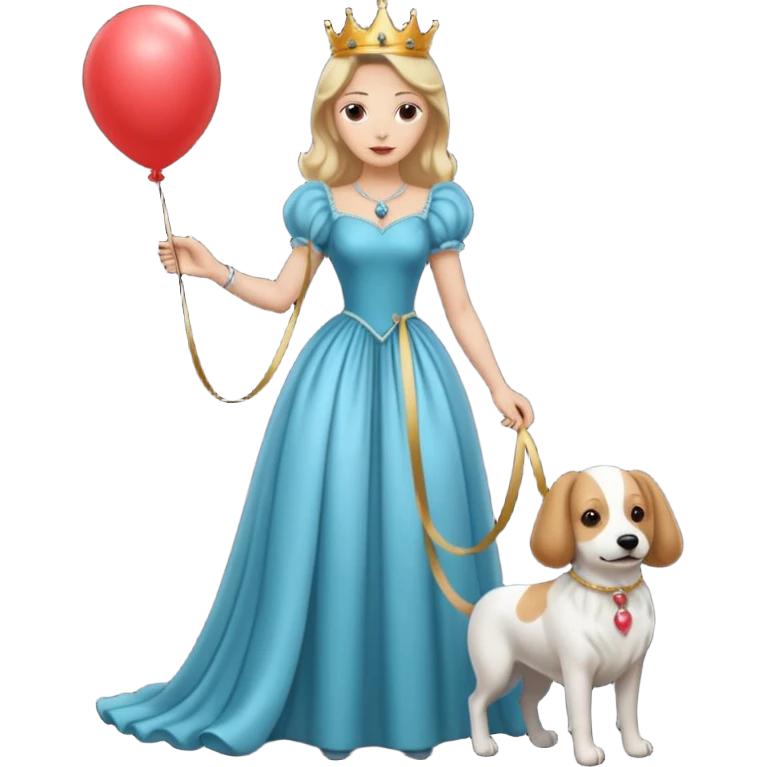 queen wearing dress, holding dog balloon emoji