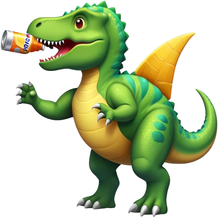 Dinosaur chugging energy drink emoji