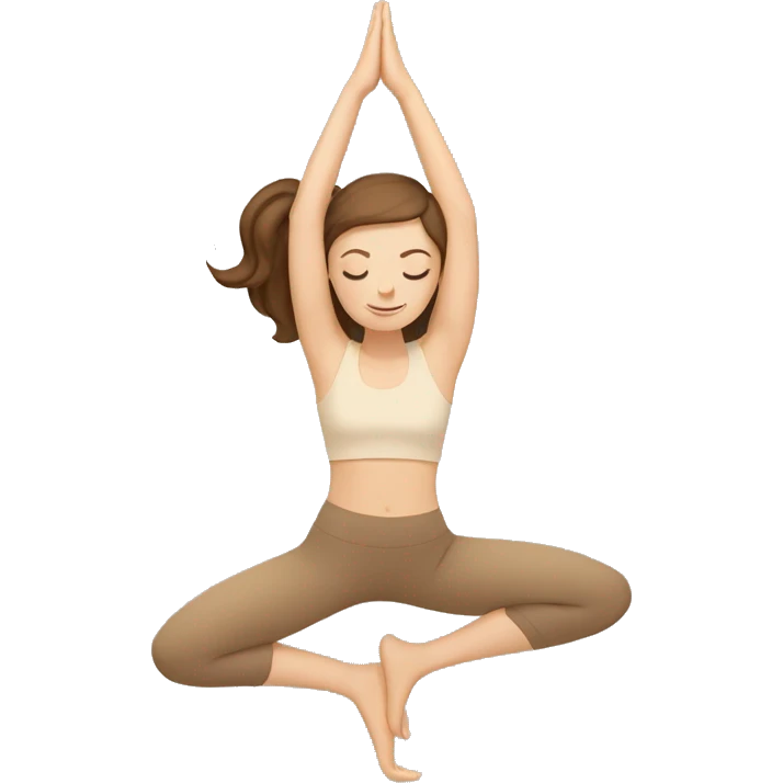 white girl with brown hair doing yoga in beige tones  emoji