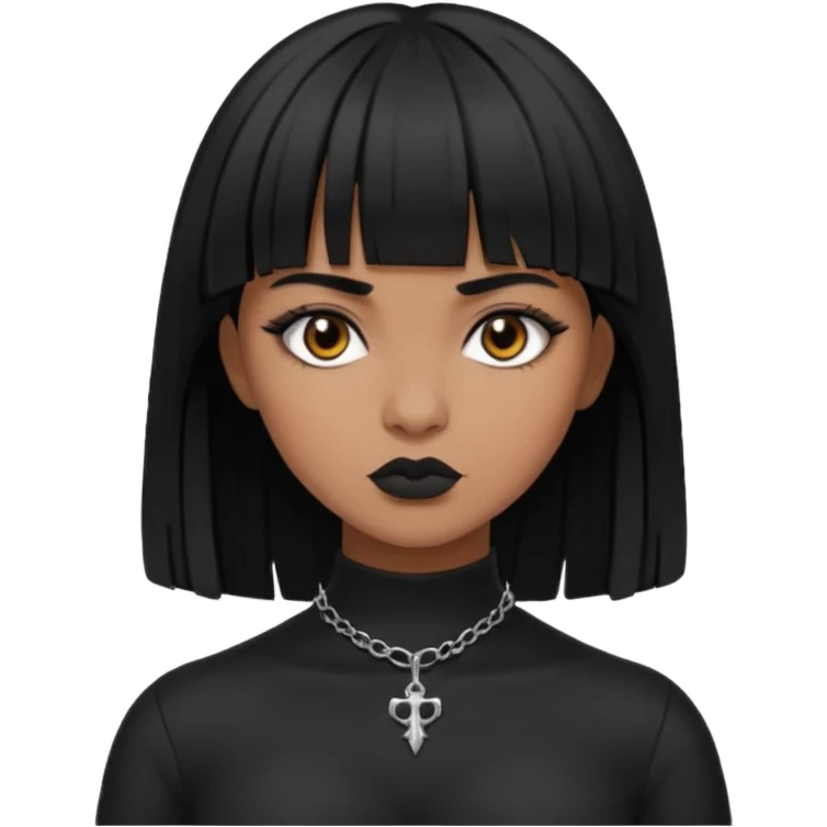 vampira gótica parda de cabelo preto e franja e roupa com decote emoji