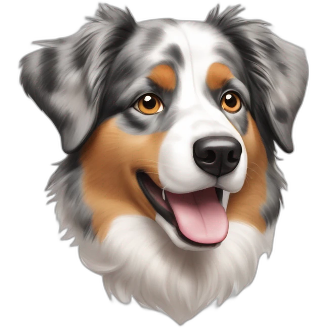 Australian shepherd dog with grey, white and light brown markings sticking it's tongue out - pencil sketch emoji