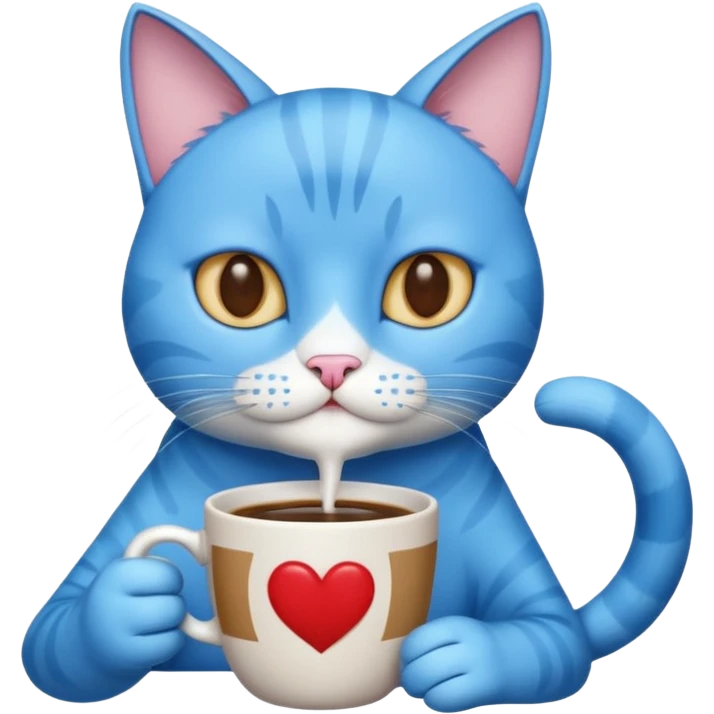 blue cat with coffee emoji