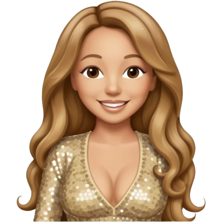 Mariah Carey with long light brown hair, cream sequin outfit emoji