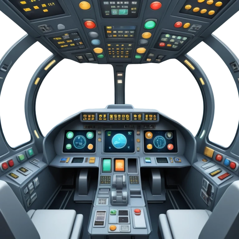 first person view inside spaceship cockpit with control panel and space visible through windshield emoji