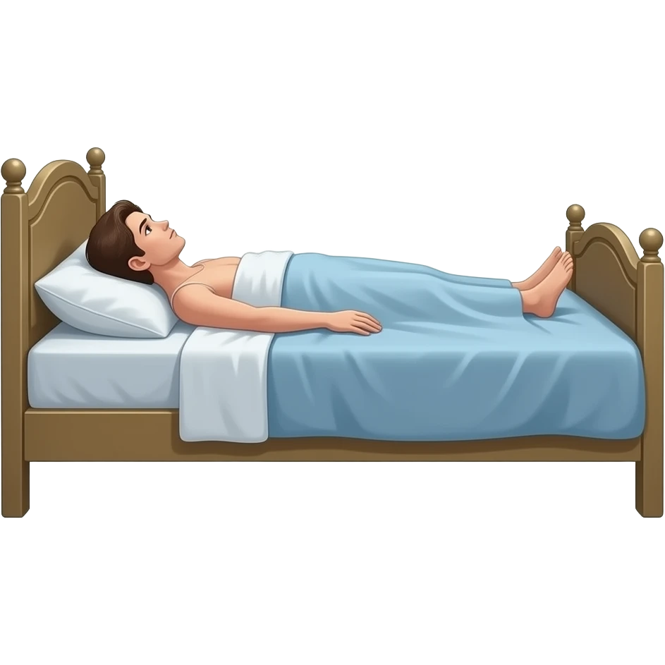 Persona acostada levitando  en la cama como si fuera un espíritu emoji